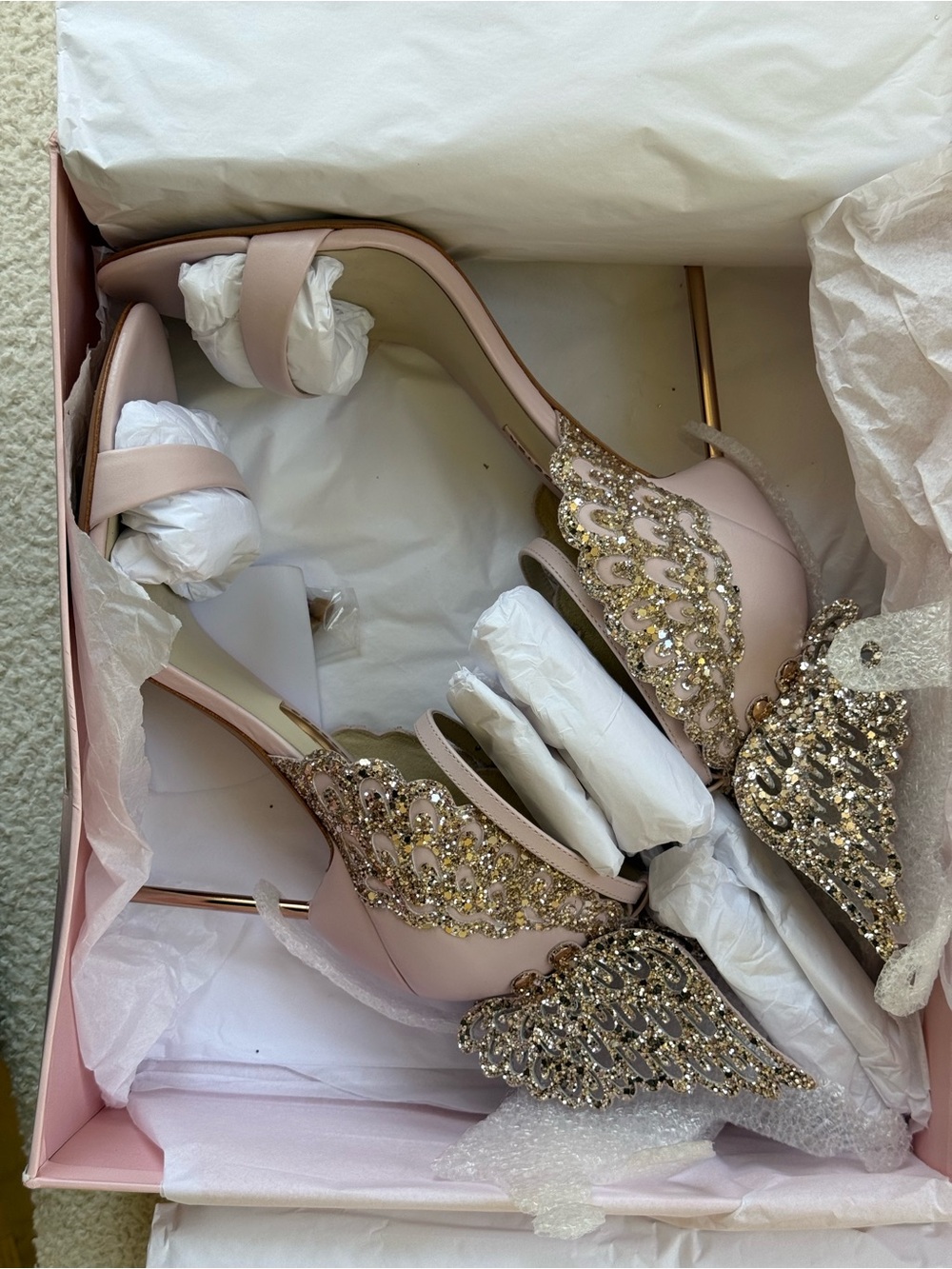 Sophia Webster Blush Pink Crystal Wing Embellished Heels - Picture 2 of 12